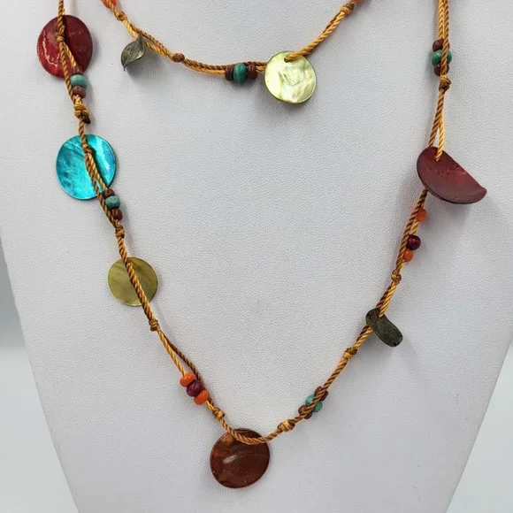 Multi-Coloured String and Shell Necklace - Picture 3 of 9